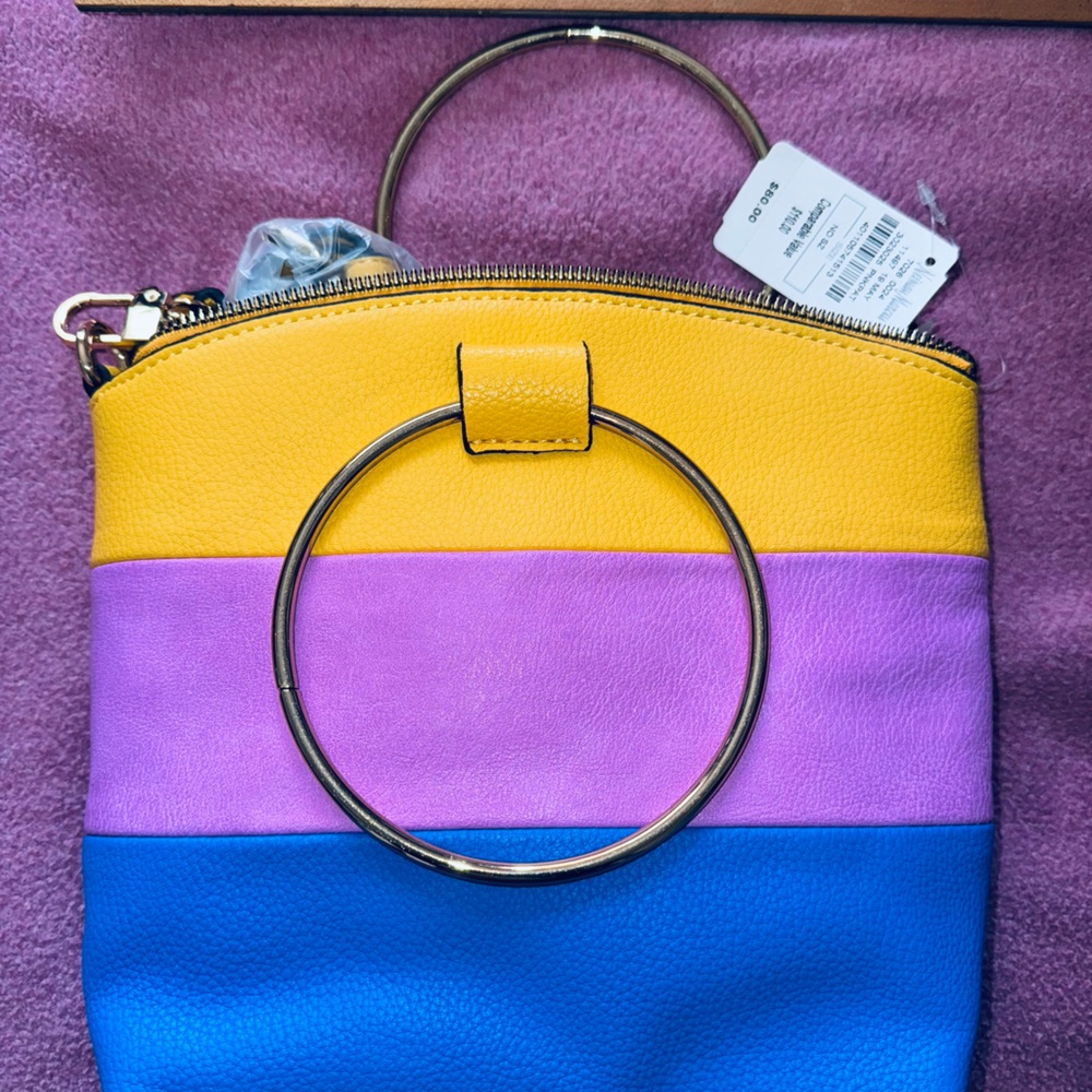 NEIMAN Marcus crossbody Tote Bag Yellow Pink Blue NEW